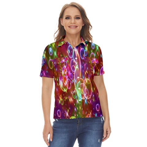 Rainbow Spectrum Bubbles Women s Short Sleeve Double Pocket Shirt by artworkshop