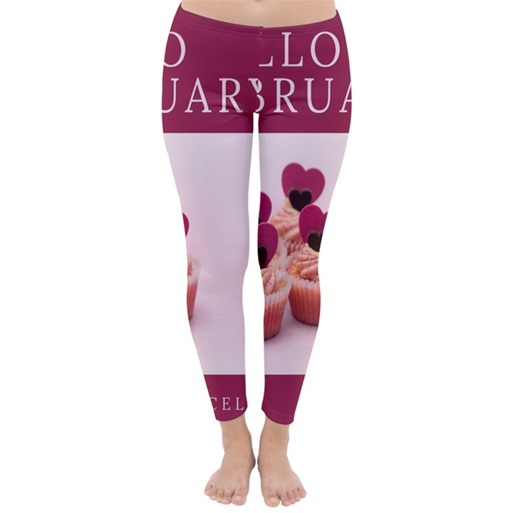 Hello february text and cupcakes Classic Winter Leggings