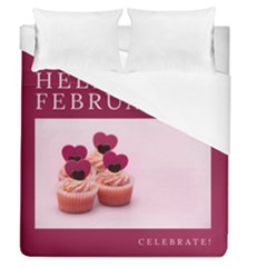 Hello February Text And Cupcakes Duvet Cover (queen Size) by artworkshop