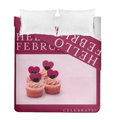 Hello February Text And Cupcakes Duvet Cover Double Side (full/ Double Size) by artworkshop