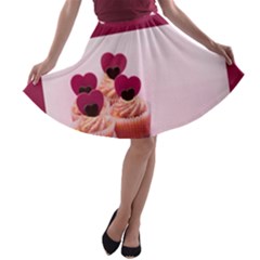 Hello February Text And Cupcakes A-line Skater Skirt by artworkshop