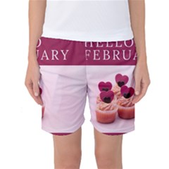 Hello February Text And Cupcakes Women s Basketball Shorts by artworkshop