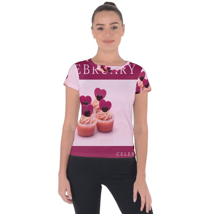 Hello february text and cupcakes Short Sleeve Sports Top 