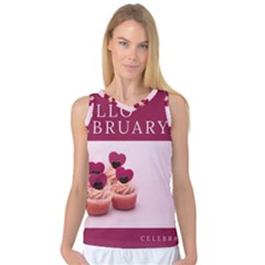 Hello February Text And Cupcakes Women s Basketball Tank Top by artworkshop