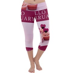 Hello February Text And Cupcakes Capri Yoga Leggings by artworkshop