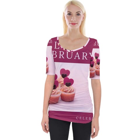 Hello February Text And Cupcakes Wide Neckline Tee by artworkshop