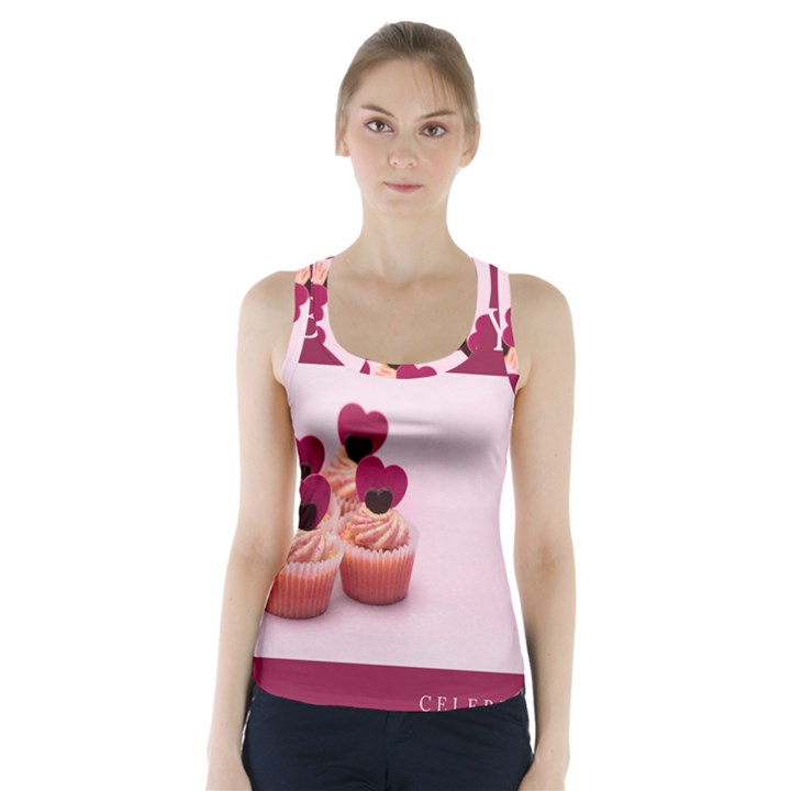 Hello february text and cupcakes Racer Back Sports Top