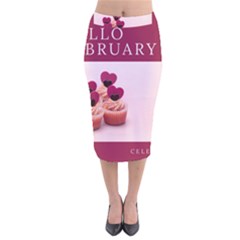 Hello February Text And Cupcakes Velvet Midi Pencil Skirt by artworkshop