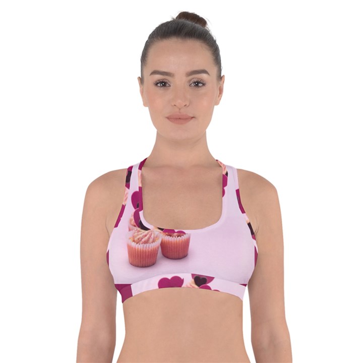 Hello february text and cupcakes Cross Back Sports Bra