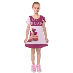 Hello February Text And Cupcakes Kids  Short Sleeve Velvet Dress by artworkshop