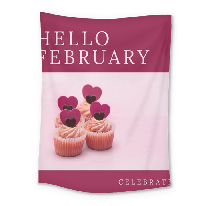 Hello february text and cupcakes Medium Tapestry