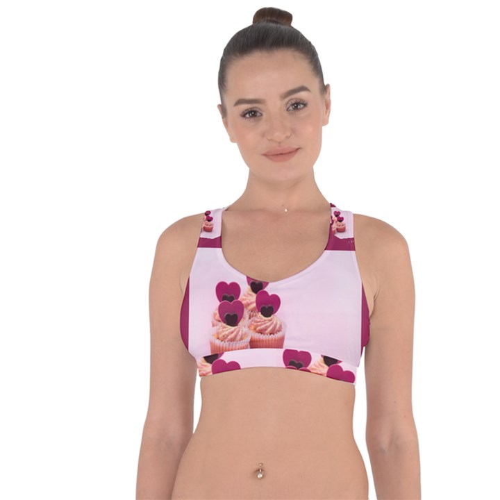 Hello february text and cupcakes Cross String Back Sports Bra