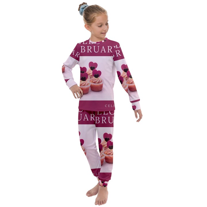 Hello february text and cupcakes Kids  Long Sleeve Set 