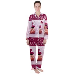 Hello February Text And Cupcakes Women s Long Sleeve Satin Pajamas Set	 by artworkshop