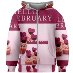 Hello February Text And Cupcakes Kids  Zipper Hoodie Without Drawstring by artworkshop