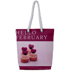 Hello February Text And Cupcakes Full Print Rope Handle Tote (small) by artworkshop