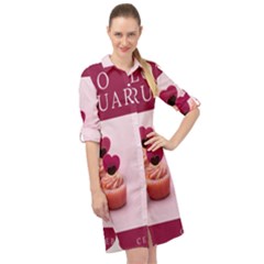 Hello February Text And Cupcakes Long Sleeve Mini Shirt Dress by artworkshop