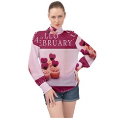 Hello February Text And Cupcakes High Neck Long Sleeve Chiffon Top by artworkshop