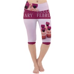 Hello February Text And Cupcakes Lightweight Velour Cropped Yoga Leggings by artworkshop