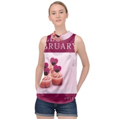 Hello February Text And Cupcakes High Neck Satin Top by artworkshop