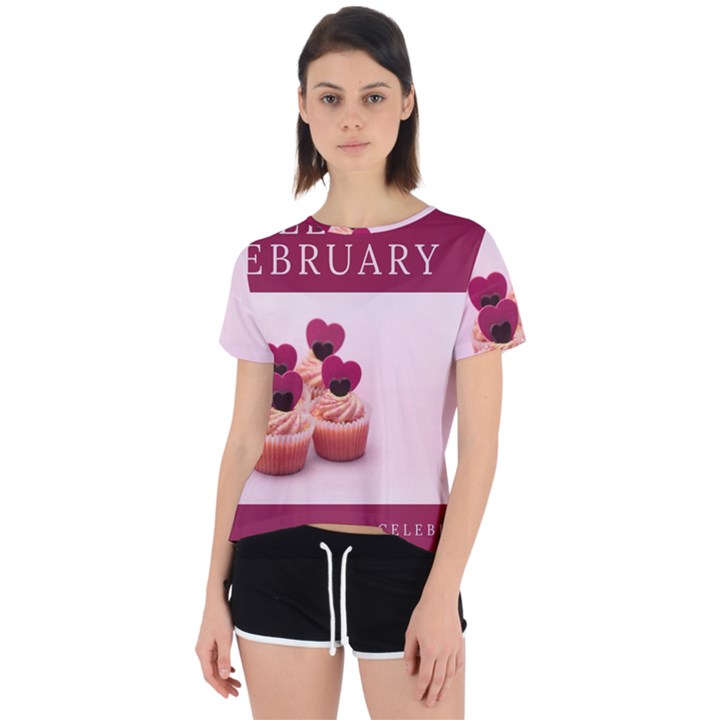 Hello february text and cupcakes Open Back Sport Tee