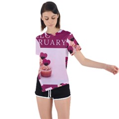 Hello February Text And Cupcakes Asymmetrical Short Sleeve Sports Tee by artworkshop