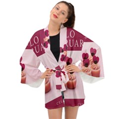 Hello February Text And Cupcakes Long Sleeve Kimono by artworkshop