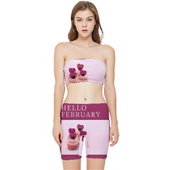 Hello February Text And Cupcakes Stretch Shorts And Tube Top Set by artworkshop