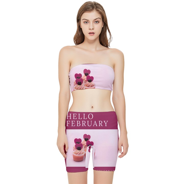 Hello february text and cupcakes Stretch Shorts and Tube Top Set