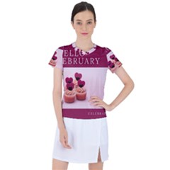 Hello February Text And Cupcakes Women s Sports Top by artworkshop