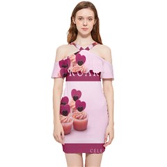 Hello February Text And Cupcakes Shoulder Frill Bodycon Summer Dress by artworkshop