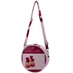 Hello February Text And Cupcakes Crossbody Circle Bag by artworkshop