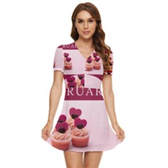 Hello February Text And Cupcakes V-neck High Waist Chiffon Mini Dress by artworkshop