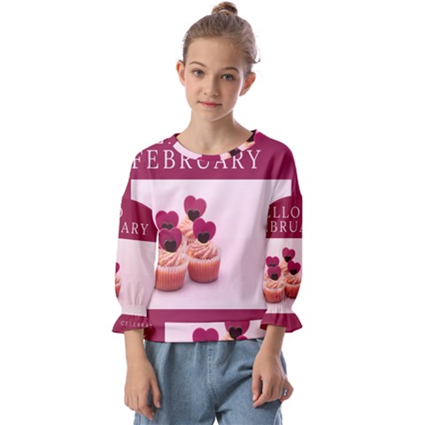 Hello February Text And Cupcakes Kids  Cuff Sleeve Top by artworkshop