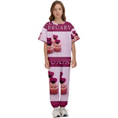 Hello February Text And Cupcakes Kids  Tee And Pants Sports Set by artworkshop