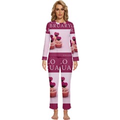 Hello February Text And Cupcakes Womens  Long Sleeve Lightweight Pajamas Set