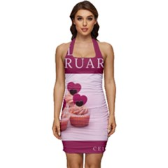 Hello February Text And Cupcakes Sleeveless Wide Square Neckline Ruched Bodycon Dress by artworkshop