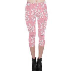 Texture With White Flowers Capri Leggings  by artworkshop