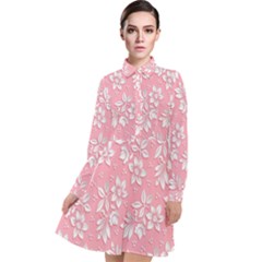 Texture With White Flowers Long Sleeve Chiffon Shirt Dress by artworkshop