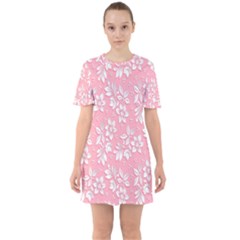 Texture With White Flowers Sixties Short Sleeve Mini Dress by artworkshop