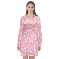 Texture With White Flowers Long Sleeve Chiffon Shift Dress  by artworkshop