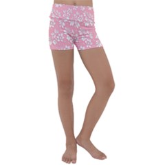 Texture With White Flowers Kids  Lightweight Velour Yoga Shorts by artworkshop