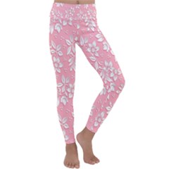 Texture With White Flowers Kids  Lightweight Velour Classic Yoga Leggings by artworkshop