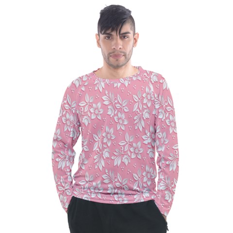 Texture With White Flowers Men s Long Sleeve Raglan Tee by artworkshop