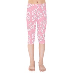 Texture With White Flowers Kids  Capri Leggings  by artworkshop