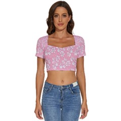 Texture With White Flowers Short Sleeve Square Neckline Crop Top  by artworkshop