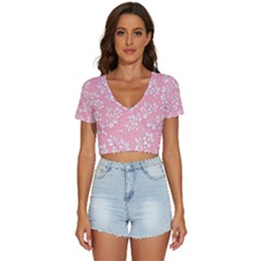 Texture With White Flowers V-neck Crop Top