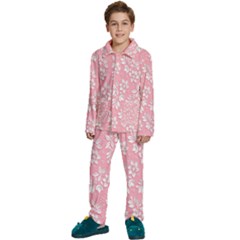 Texture With White Flowers Kids  Long Sleeve Velvet Pajamas Set by artworkshop