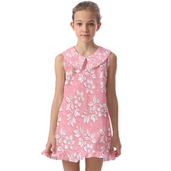 Texture With White Flowers Kids  Pilgrim Collar Ruffle Hem Dress