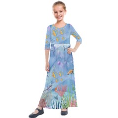 Great Barrier Reef  Kids  Quarter Sleeve Maxi Dress by PollyParadiseBoutique7